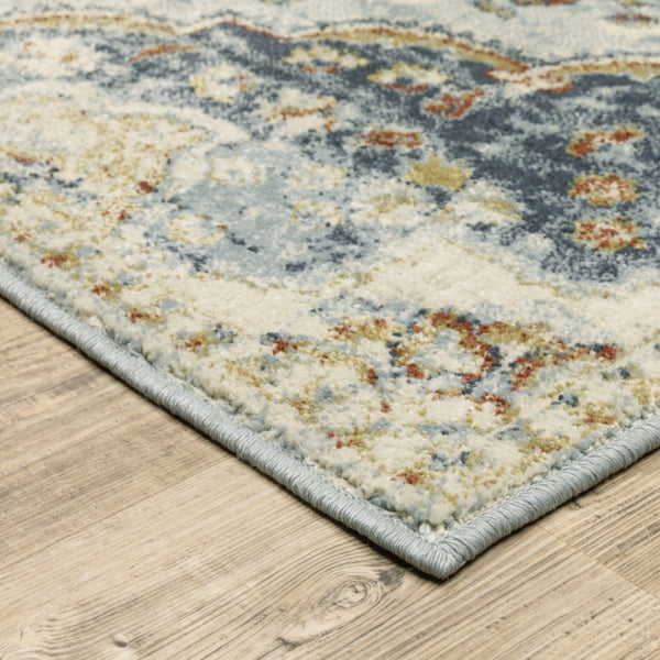 HomeRoots 5' Elegant Blue Beige Rust Gold Teal Oriental Area Rug - Stain Resistant, Durable & Timeless Style 10' X 13' 508435