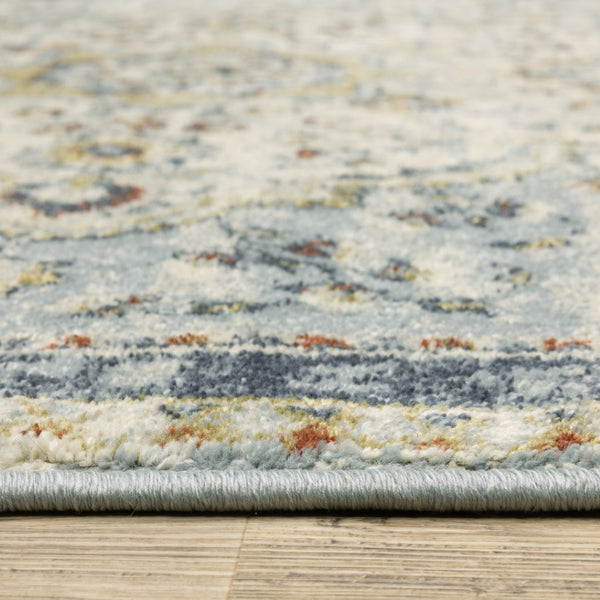 HomeRoots 5' Elegant Blue Beige Rust Gold Teal Oriental Area Rug - Stain Resistant, Durable & Timeless Style 10' X 13' 508435
