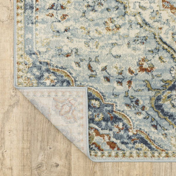 HomeRoots 5' Elegant Blue Beige Rust Gold Teal Oriental Area Rug - Stain Resistant, Durable & Timeless Style 10' X 13' 508435