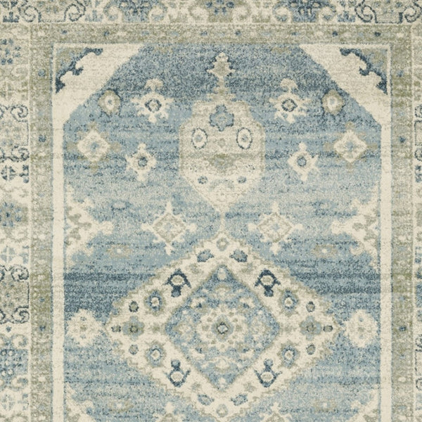 HomeRoots 5' Elegant Blue and Beige Oriental Distressed Area Rug for Timeless Style and Durability in Any Space 5' X 7' 508437