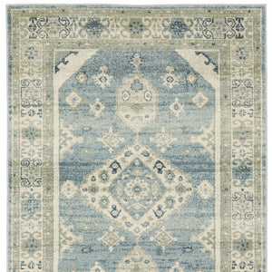 HomeRoots 5' Elegant Blue and Beige Oriental Distressed Area Rug for Timeless Style and Durability in Any Space 5' X 7' 508437
