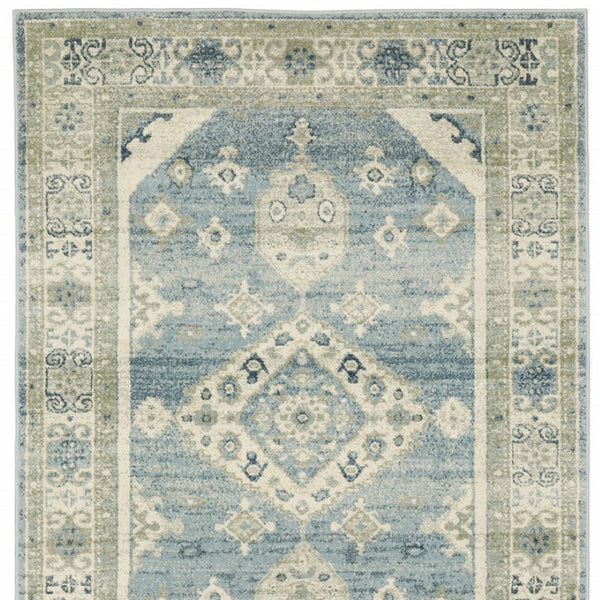 HomeRoots 5' Elegant Blue and Beige Oriental Distressed Area Rug for Timeless Style and Durability in Any Space 5' X 7' 508437