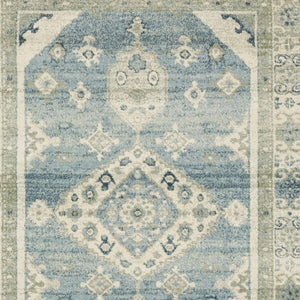 HomeRoots 5' Elegant Blue and Beige Oriental Distressed Area Rug for Timeless Style and Durability in Any Space 7' X 9' 508438