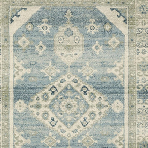 HomeRoots 5' Elegant Blue and Beige Oriental Distressed Area Rug for Timeless Style and Durability in Any Space 8' X 10' 508439