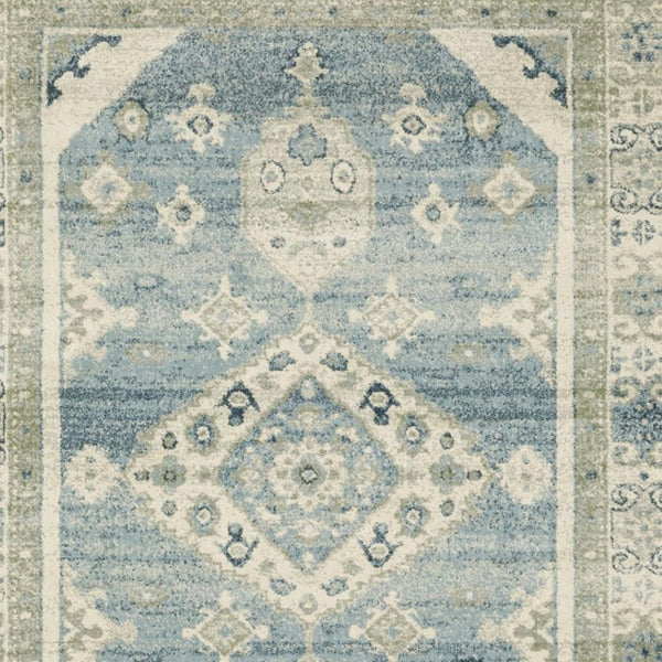 HomeRoots 5' Elegant Blue and Beige Oriental Distressed Area Rug for Timeless Style and Durability in Any Space 8' X 10' 508439
