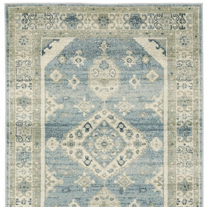HomeRoots 5' Elegant Blue and Beige Oriental Distressed Area Rug for Timeless Style and Durability in Any Space 10' X 13' 508440