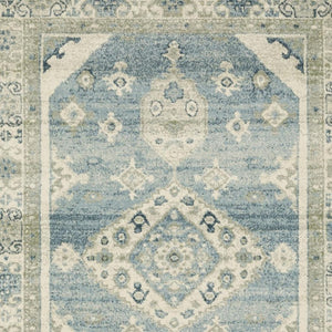 HomeRoots 5' Elegant Blue and Beige Oriental Distressed Area Rug for Timeless Style and Durability in Any Space 10' X 13' 508440