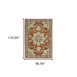 Homeroots 6' X 9' Rust Beige Teal Blue And Gold Oriental Power Loom Stain Resistant Area Rug Rust,Beige Polypropylene 508443