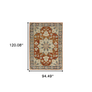 Homeroots 8' X 10' Rust Beige Teal Blue And Gold Oriental Power Loom Stain Resistant Area Rug Rust,Beige Polypropylene 508444