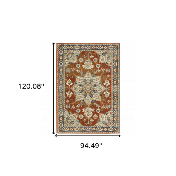 Homeroots 8' X 10' Rust Beige Teal Blue And Gold Oriental Power Loom Stain Resistant Area Rug Rust,Beige Polypropylene 508444
