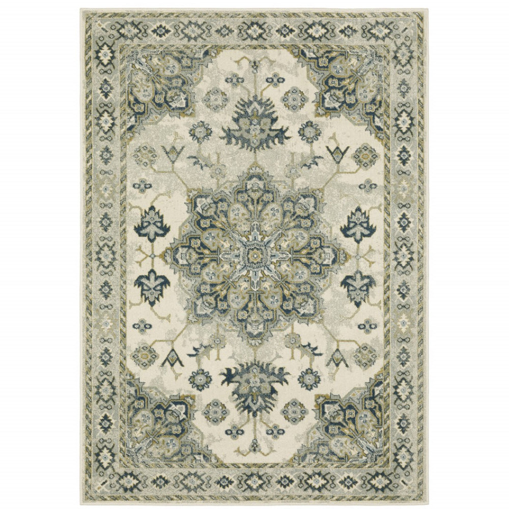 HomeRoots 5' Elegant Rust Beige Teal Blue Gold Oriental Area Rug - Stain Resistant & Durable for High-Traffic Spaces 5' X 7' 508447
