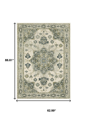 HomeRoots 5' Elegant Rust Beige Teal Blue Gold Oriental Area Rug - Stain Resistant & Durable for High-Traffic Spaces 5' X 7' 508447