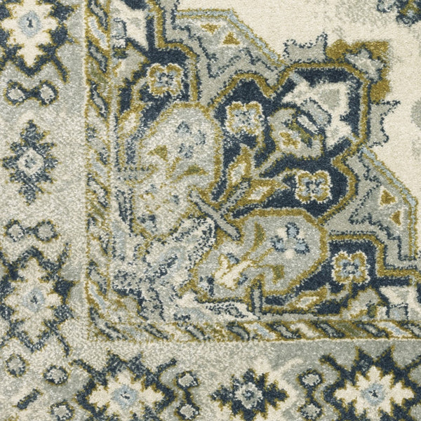 Homeroots 6' X 9' Ivory Blue Teal Grey And Olive Green Oriental Power Loom Stain Resistant Area Rug Ivory,Blue Polypropylene 508448