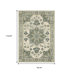 HomeRoots 5' Elegant Rust Beige Teal Blue Gold Oriental Area Rug - Stain Resistant & Durable for High-Traffic Spaces 7' X 9' 508448