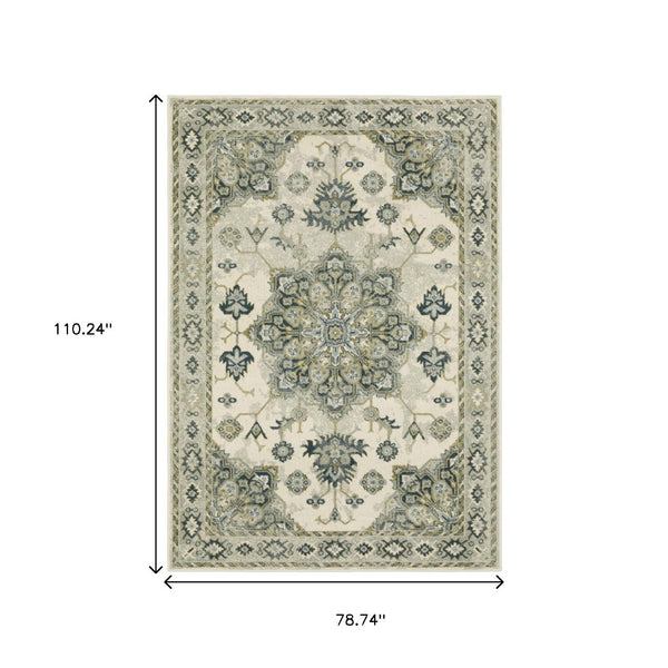 HomeRoots 5' Elegant Rust Beige Teal Blue Gold Oriental Area Rug - Stain Resistant & Durable for High-Traffic Spaces 7' X 9' 508448