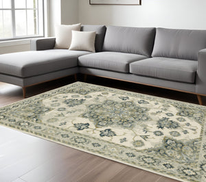 HomeRoots 5' Elegant Rust Beige Teal Blue Gold Oriental Area Rug - Stain Resistant & Durable for High-Traffic Spaces 8' X 10' 508449