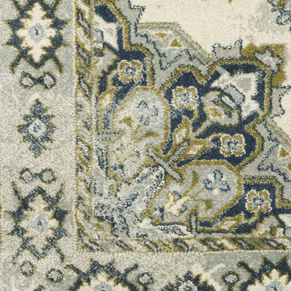 Homeroots 10' X 13' Ivory Blue Teal Grey And Olive Green Oriental Power Loom Stain Resistant Area Rug Ivory,Blue Polypropylene 508450