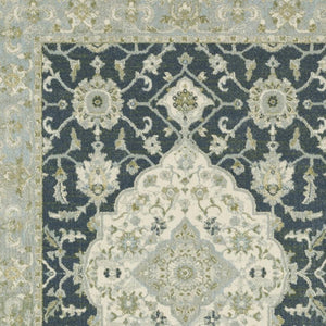 HomeRoots 5' Elegant Teal Blue and Ivory Oriental Area Rug - Stain Resistant, Durable for High-Traffic Spaces 5' X 7' 508452