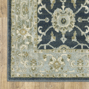 HomeRoots 5' Elegant Teal Blue and Ivory Oriental Area Rug - Stain Resistant, Durable for High-Traffic Spaces 5' X 7' 508452