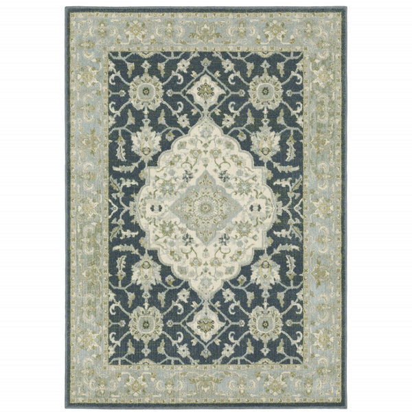 HomeRoots 5' Elegant Teal Blue and Ivory Oriental Area Rug - Stain Resistant, Durable for High-Traffic Spaces 7' X 9' 508453