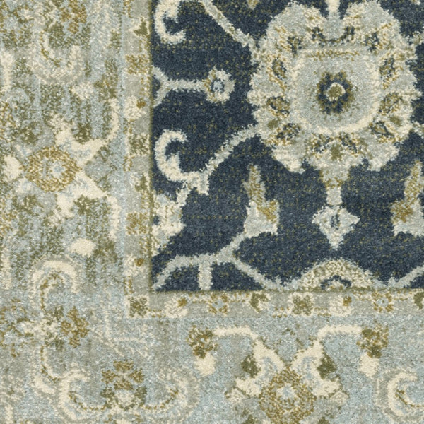 HomeRoots 5' Elegant Teal Blue and Ivory Oriental Area Rug - Stain Resistant, Durable for High-Traffic Spaces 7' X 9' 508453