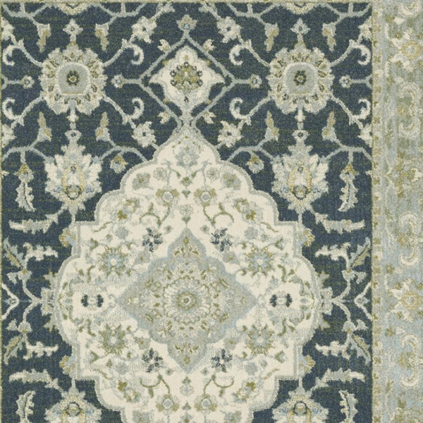 HomeRoots 5' Elegant Teal Blue and Ivory Oriental Area Rug - Stain Resistant, Durable for High-Traffic Spaces 8' X 10' 508454