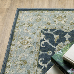 HomeRoots 5' Elegant Teal Blue and Ivory Oriental Area Rug - Stain Resistant, Durable for High-Traffic Spaces 8' X 10' 508454