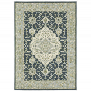 HomeRoots 5' Elegant Teal Blue and Ivory Oriental Area Rug - Stain Resistant, Durable for High-Traffic Spaces 10' X 13' 508455