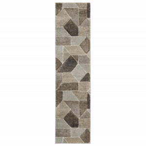 HomeRoots 2' Geometric Power Loom Runner Rug in Neutral Tones - Stain Resistant, Durable for High Traffic Areas 1'10" x 7'6" 508456