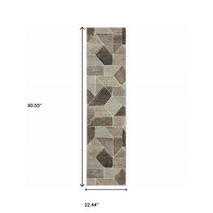 HomeRoots 2' Geometric Power Loom Runner Rug in Neutral Tones - Stain Resistant, Durable for High Traffic Areas 1'10" x 7'6" 508456