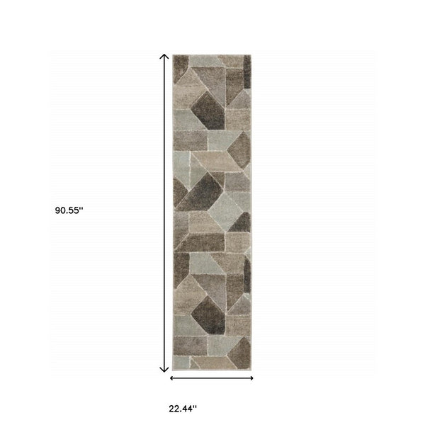 HomeRoots 2' Geometric Power Loom Runner Rug in Neutral Tones - Stain Resistant, Durable for High Traffic Areas 1'10" x 7'6" 508456