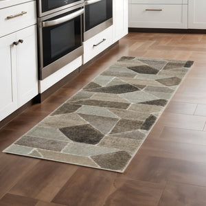 HomeRoots 2' Geometric Power Loom Runner Rug in Neutral Tones - Stain Resistant, Durable for High Traffic Areas 1'10" x 7'6" 508456