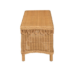 English Elm Modern Bohemian Woven Rattan Seat Mahogany Frame Entryway Bedroom Accent Bench B2750P467765