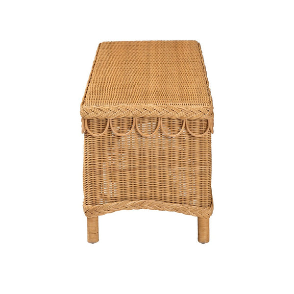 English Elm Modern Bohemian Woven Rattan Seat Mahogany Frame Entryway Bedroom Accent Bench B2750P467765