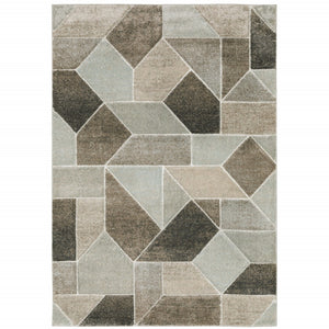 HomeRoots 2' Geometric Power Loom Runner Rug in Neutral Tones - Stain Resistant, Durable for High Traffic Areas 3' x 5' 508457