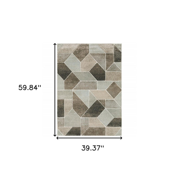 HomeRoots 2' Geometric Power Loom Runner Rug in Neutral Tones - Stain Resistant, Durable for High Traffic Areas 3' x 5' 508457