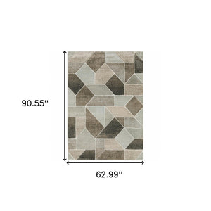 HomeRoots 2' Geometric Power Loom Runner Rug in Neutral Tones - Stain Resistant, Durable for High Traffic Areas 5' X 8' 508458