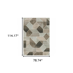 HomeRoots 2' Geometric Power Loom Runner Rug in Neutral Tones - Stain Resistant, Durable for High Traffic Areas 7' X 10' 508459