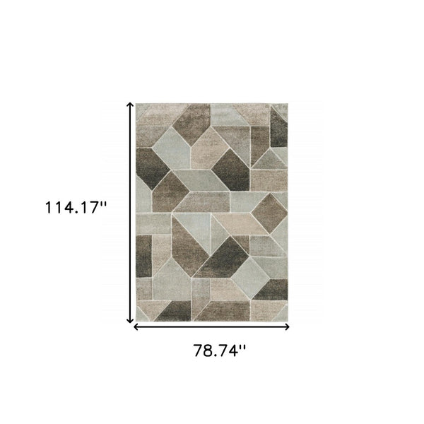 HomeRoots 2' Geometric Power Loom Runner Rug in Neutral Tones - Stain Resistant, Durable for High Traffic Areas 7' X 10' 508459