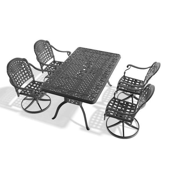 English Elm 5-Piece All-Weather Cast Aluminum Dining Set With Swivel Chairs & Rectangular Table For Outdoor Fun W1710S00353