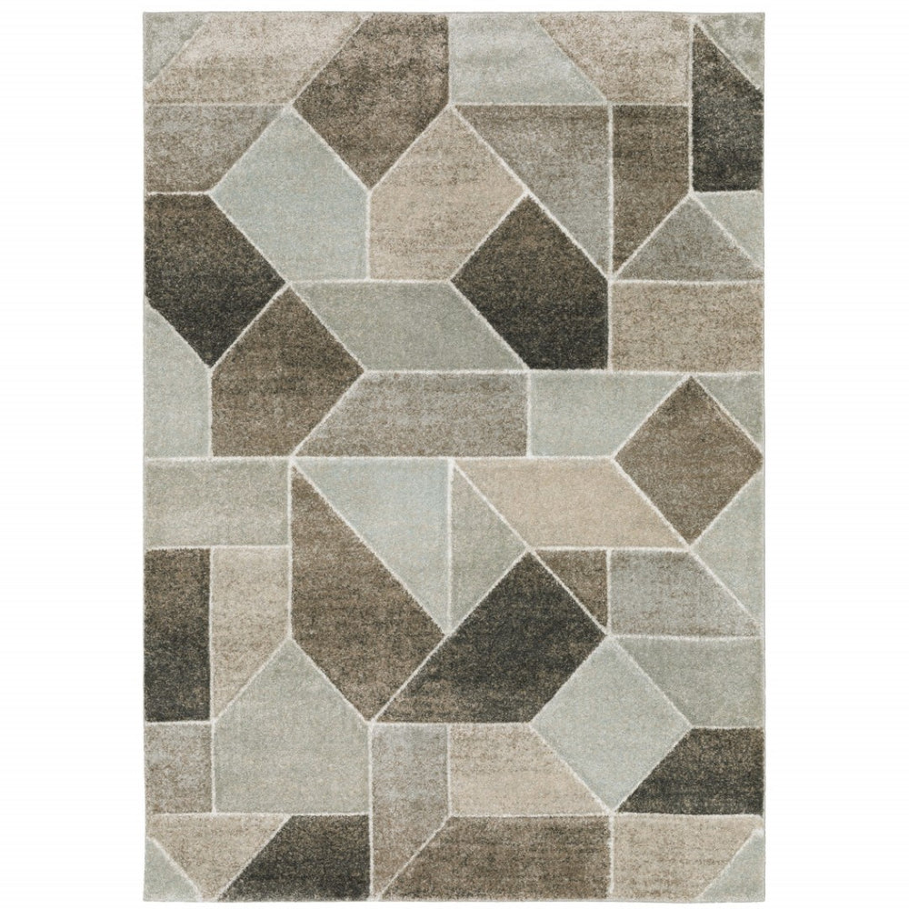 HomeRoots 2' Geometric Power Loom Runner Rug in Neutral Tones - Stain Resistant, Durable for High Traffic Areas 8' X 11' 508460