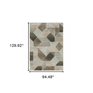 HomeRoots 2' Geometric Power Loom Runner Rug in Neutral Tones - Stain Resistant, Durable for High Traffic Areas 8' X 11' 508460