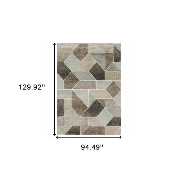 HomeRoots 2' Geometric Power Loom Runner Rug in Neutral Tones - Stain Resistant, Durable for High Traffic Areas 8' X 11' 508460
