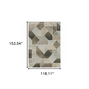 HomeRoots 2' Geometric Power Loom Runner Rug in Neutral Tones - Stain Resistant, Durable for High Traffic Areas 10' X 13' 508461