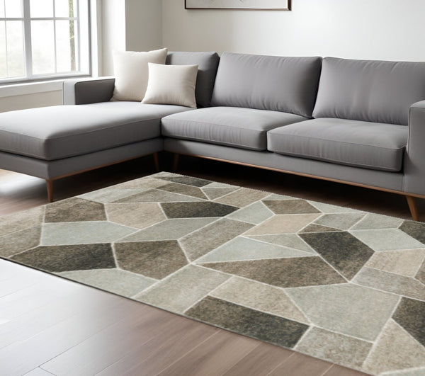 HomeRoots 2' Geometric Power Loom Runner Rug in Neutral Tones - Stain Resistant, Durable for High Traffic Areas 10' X 13' 508461