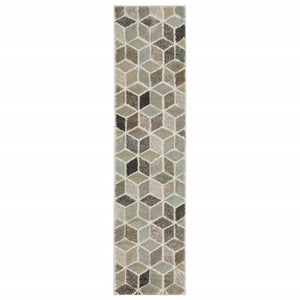 HomeRoots 2' Geometric Power Loom Runner Rug in Soft Neutrals - Stain Resistant, Ideal for Hallways & Entryways 1'10" x 7'6" 508462
