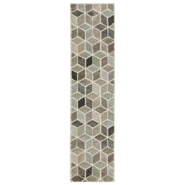 HomeRoots 2' Geometric Power Loom Runner Rug in Soft Neutrals - Stain Resistant, Ideal for Hallways & Entryways 1'10" x 7'6" 508462