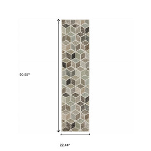 HomeRoots 2' Geometric Power Loom Runner Rug in Soft Neutrals - Stain Resistant, Ideal for Hallways & Entryways 1'10" x 7'6" 508462