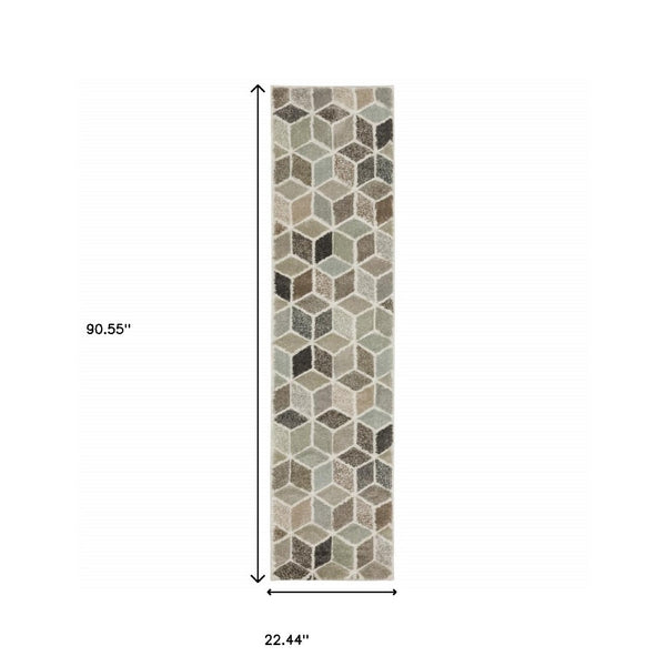 HomeRoots 2' Geometric Power Loom Runner Rug in Soft Neutrals - Stain Resistant, Ideal for Hallways & Entryways 1'10" x 7'6" 508462
