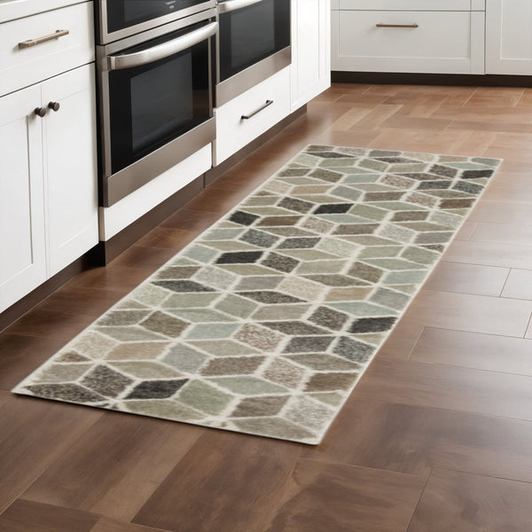 HomeRoots 2' Geometric Power Loom Runner Rug in Soft Neutrals - Stain Resistant, Ideal for Hallways & Entryways 1'10" x 7'6" 508462